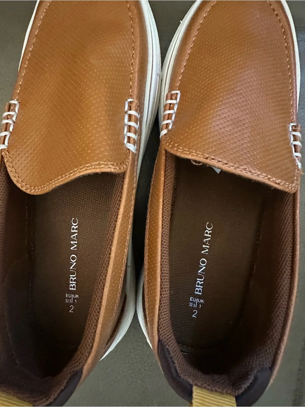 Bruno Marc Brown Slip On Loafers Breathable Material Boys Size 2 EUC